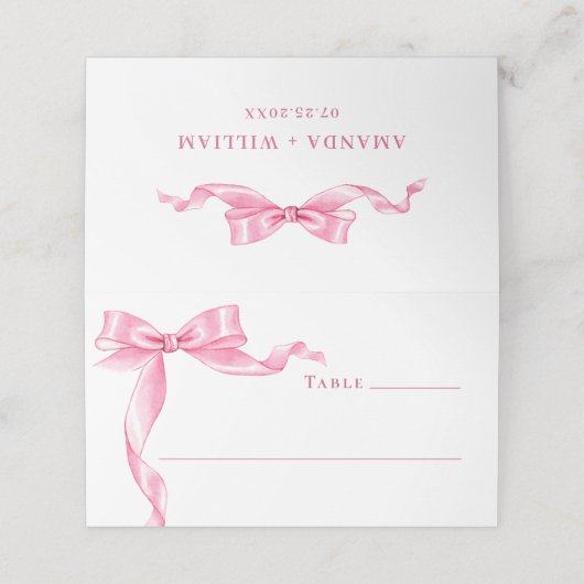 Elegante Gentle Roze Hand Getrokken Boog Huwelijk Plaatskaartje (Buitenkant ongevouwen)