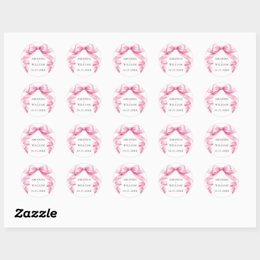 Elegante Gentle Roze Hand Getrokken Boog Huwelijk Ronde Sticker (Vel)