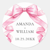 Elegante Gentle Roze Hand Getrokken Boog Huwelijk Ronde Sticker (Voorkant)