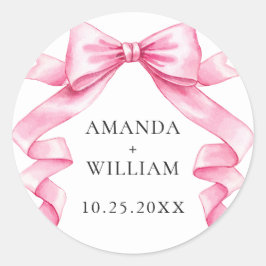 Elegante Gentle Roze Hand Getrokken Boog Huwelijk Ronde Sticker