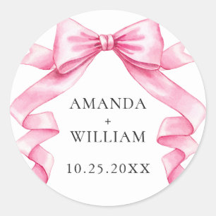 Elegante Gentle Roze Hand Getrokken Boog Huwelijk Ronde Sticker