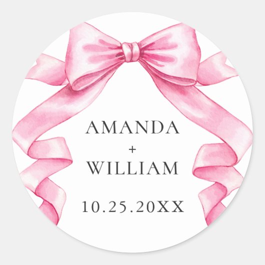 Elegante Gentle Roze Hand Getrokken Boog Huwelijk Ronde Sticker (Voorkant)