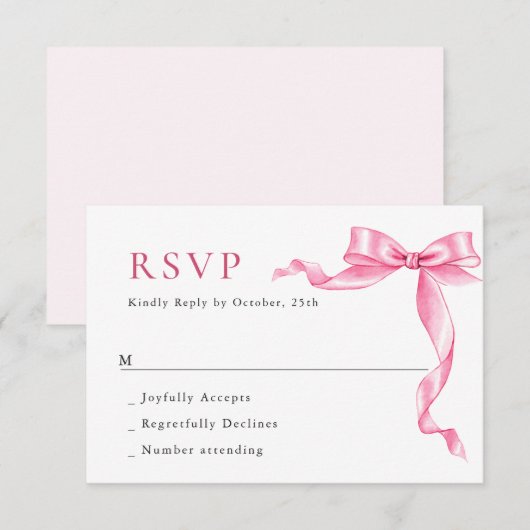 Elegante Gentle Roze Hand Getrokken Boog Huwelijk RSVP Kaartje (Voorkant / Achterkant)