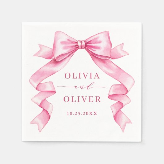 Elegante Gentle Roze Hand Getrokken Boog Huwelijk Servet (Voorkant)