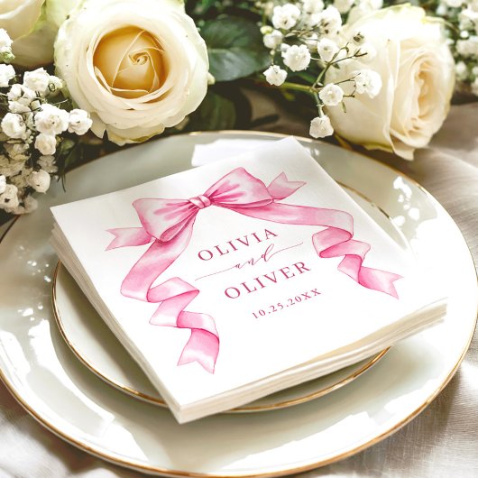 Elegante Gentle Roze Hand Getrokken Boog Huwelijk Servet