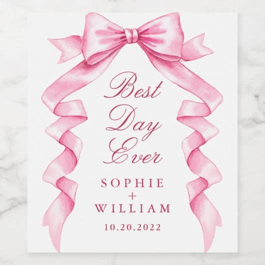Elegante Gentle Roze Hand Getrokken Boog Huwelijk Wijn Etiket (Enkel label)