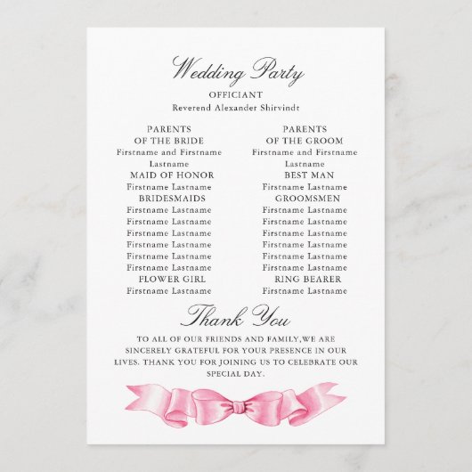 Elegante Gentle Roze Hand Getrokken Boog Wedding P Programmakaart (Achterkant)