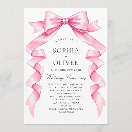 Elegante Gentle Roze Hand Getrokken Boog Wedding P Programmakaart (Voorkant)