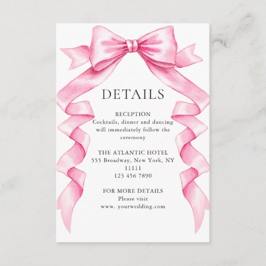 Elegante Gentle Roze Hand Getrokken Bow Wedding De Informatiekaartje (Voorkant)