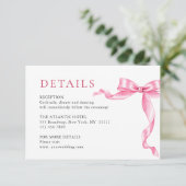 Elegante Gentle Roze Hand Getrokken Bow Wedding De Informatiekaartje (Staand voorkant)