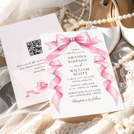 Elegante Gentle Roze Hand getrokken Bow Wedding QR Kaart