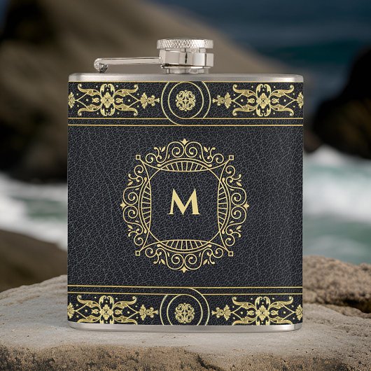 Elegante Gentleman Art Deco Gold Glitter Initiaal Heupfles