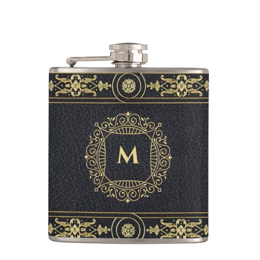 Elegante Gentleman Art Deco Gold Glitter Initiaal Heupfles (Voorkant)