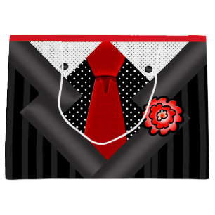 Elegante gentleman in zwart wit en rood large cadeautasje
