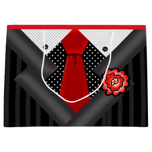 Elegante gentleman in zwart wit en rood large cadeautasje (Voorkant)