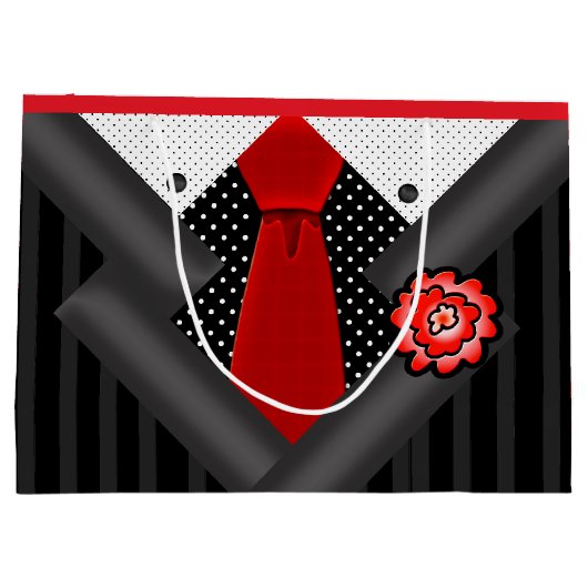 Elegante gentleman in zwart wit en rood large cadeautasje (Achterkant)