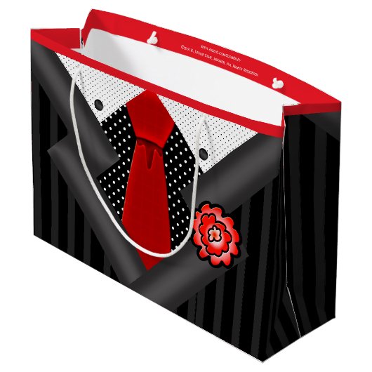 Elegante gentleman in zwart wit en rood large cadeautasje (Achterkant Gekanteld)