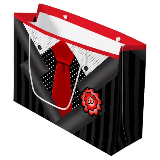 Elegante gentleman in zwart wit en rood large cadeautasje (Voorkant Gekanteld)