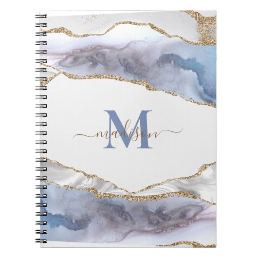 Elegante Geode Agate Monogram Vergulde Glitters N Notitieboek (Voorkant)