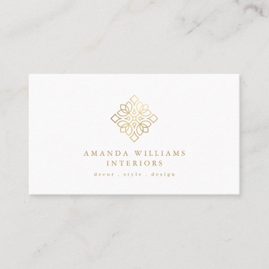 Elegante Geometric Designer Logo Goud/Wit Visitekaartje (Voorkant)