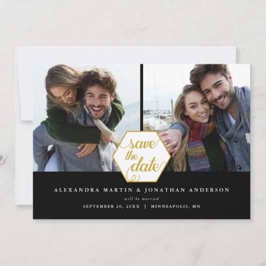 Elegante Geometrische 2 Foto Save the Date (Voorkant)