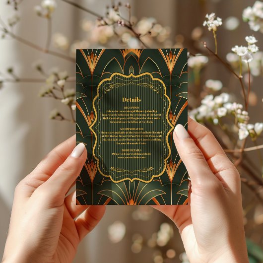 Elegante geometrische Art Deco bruiloft Informatiekaartje