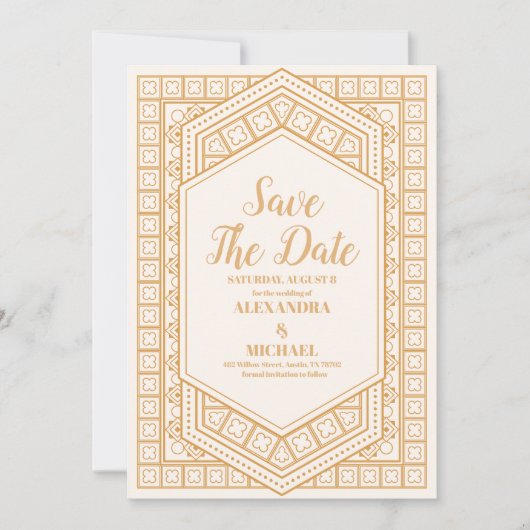 Elegante geometrische Art Deco bruiloft Save The Date (Voorkant)