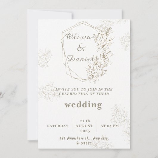 Elegante geometrische bloemenbruiloft uitnodiging (Voorkant)