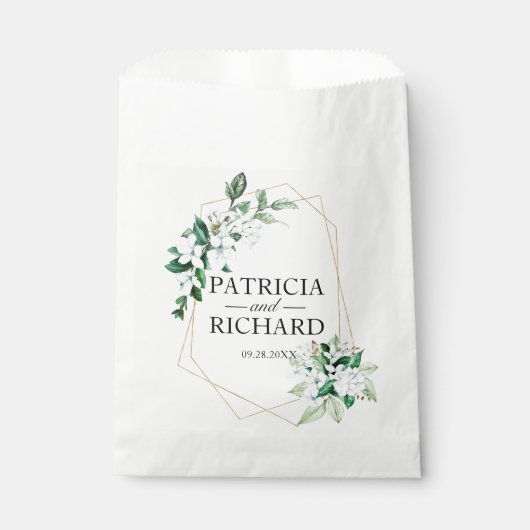 Elegante geometrische bloemengroen bruiloft bedankzakje (Voorkant)