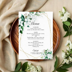 Elegante Geometrische Bloemige Groene Huwelijksmen Menu