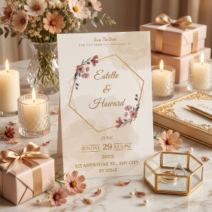 Elegante Geometrische Bloemige 'Save The Date'-kaa Bedankkaart