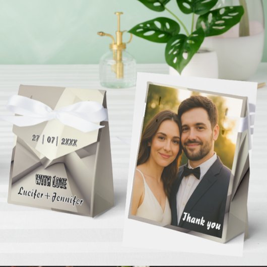 Elegante geometrische bruiloft gunstbox met foto bedankdoosjes
