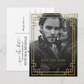 ELEGANTE GEOMETRISCHE GOUDEN LIJST FOTO SLA DE DAT AANKONDIGINGSKAART (Voorkant / Achterkant)