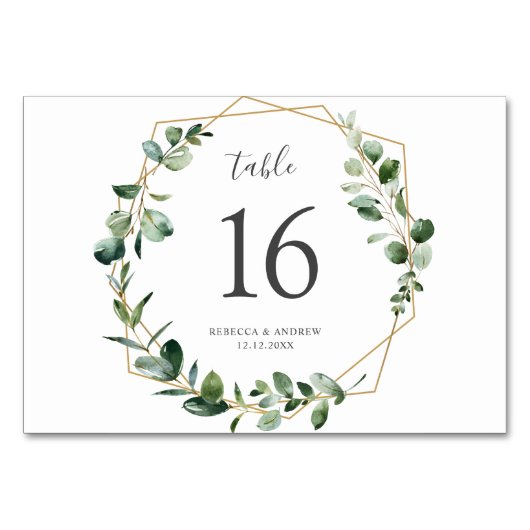 Elegante Geometrische Greenery Tafelnummers Kaart (Voorkant)