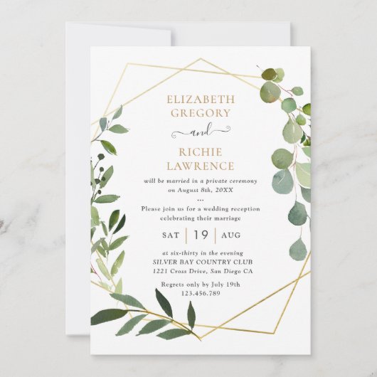 Elegante geometrische groene huwelijksreceptie kaart (Voorkant)