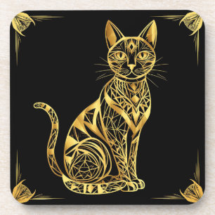 Elegante geometrische katillustratie in gouden tin bier onderzetter