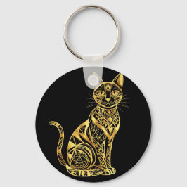 Elegante geometrische katillustratie in gouden tin sleutelhanger