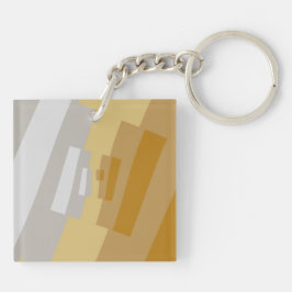 Elegante geometrische kunst in goudgeel, zilvergri sleutelhanger