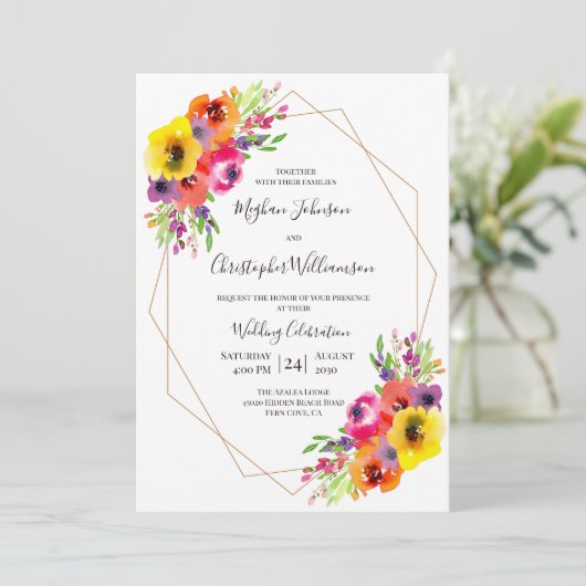 Elegante geometrische lichte Waterverf bloemenbrui Kaart (Staand voorkant)