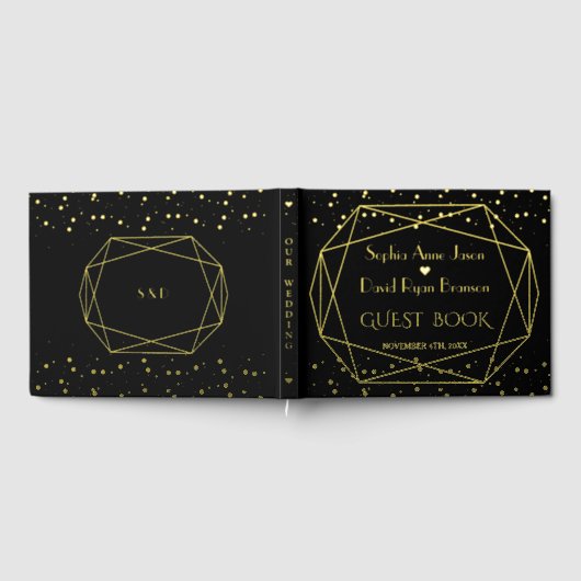 Elegante geometrische Lijst Confetti bruiloft Gastenboek (Volledig)