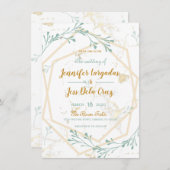 Elegante geometrische munt-gouden bruiloft uitnodi kaart (Voorkant / Achterkant)