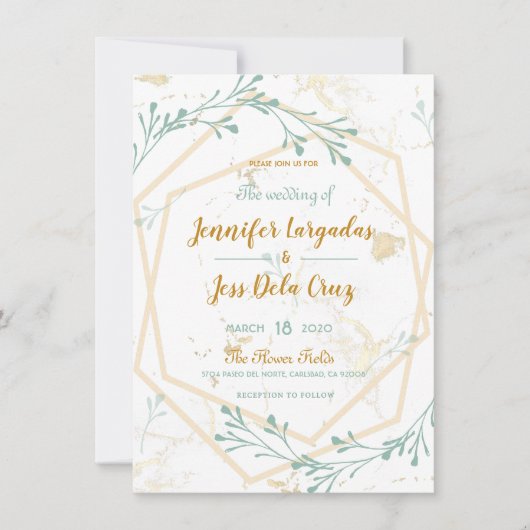 Elegante geometrische munt-gouden bruiloft uitnodi kaart (Voorkant)