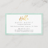 Elegante geometrische munt groen & goud monogram visitekaartje (Achterkant)