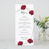 Elegante Geometrische Rode Roos Trouwdag Menu (Staand voorkant)