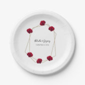 Elegante Geometrische Rode Roos Trouwdag Papieren Bordje (Voorkant)