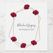 Elegante Geometrische Rode Roos Trouwdag Wijn Etiket (Enkel label)