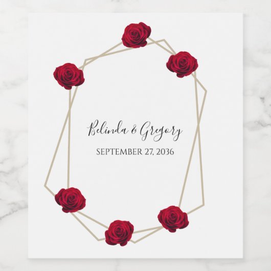 Elegante Geometrische Rode Roos Trouwdag Wijn Etiket