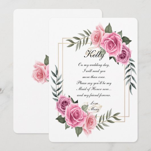 Elegante geometrische roze roos bruidsmeisje kaart (Voorkant / Achterkant)