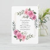 Elegante geometrische roze roos bruidsmeisje van e kaart (Staand voorkant)