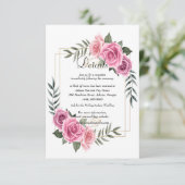 Elegante geometrische roze roos bruiloft details bedankkaart (Staand voorkant)